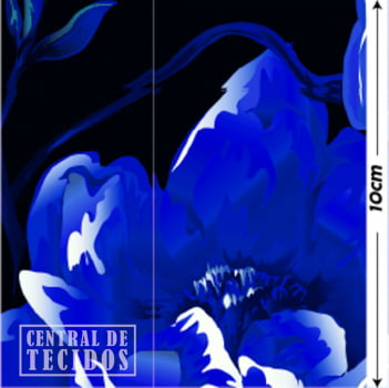 Oxford Digital | Floral Brilho Preto Azul