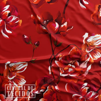 Oxford Digital | Floral Brilho Vermelho Branco