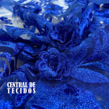 Tule Bordado London 3D | Azul Royal