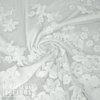 Tule Bordado Noiva 3D | Branco n°02