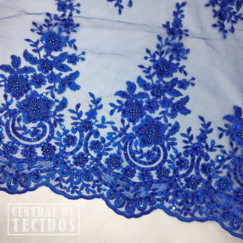 Tule Bordado Pedraria | Azul Royal