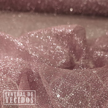 Tule Glitter Paetê | Rosa Antigo