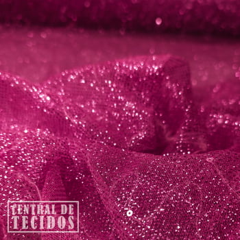 Tule Glitter Paetê | Rosa Shock