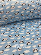Fleece Estampado Panda Risonho fundo azul