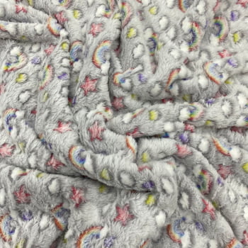 Fleece Multicolor Estampado | Arco-iris e Nuvem  cinza