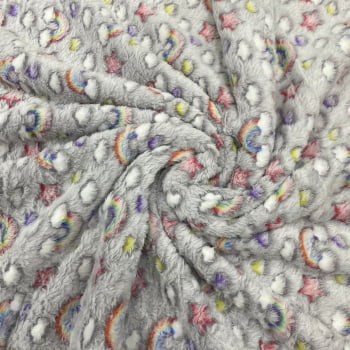 Fleece Multicolor Estampado | Arco-iris e Nuvem  cinza
