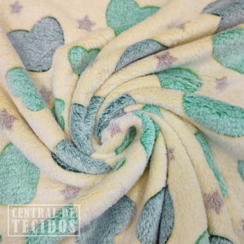 Fleece Multicolor 3D | Corações verde e amarelo