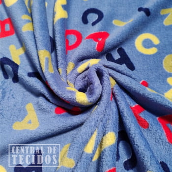 Fleece Multicolor Estampado | Alfabeto Colorido Fundo Azul