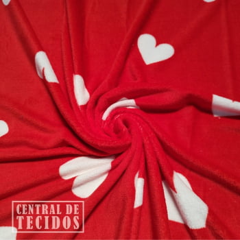 Fleece Multicolor Estampado | Corações Brancos Fundo Vermelho