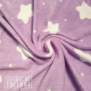 Fleece Multicolor Estampado | Estrela Branca Fundo Lilás