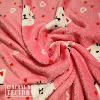 Fleece Multicolor Estampado | Kitty Branco Fundo Rosa