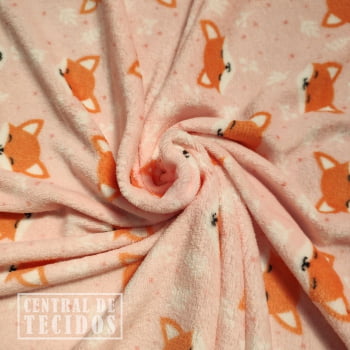 Fleece Multicolor Estampado | Raposinha Happy Fundo Rosa