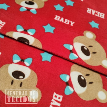 Fleece Multicolor Estampado | Teddy e Estrelas Fundo Vermelho