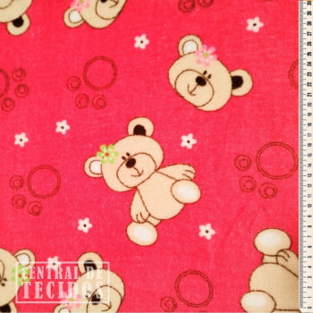 Fleece Multicolor Estampado | Teddy e Flores Fundo Rosa