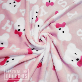 Fleece Multicolor Estampado | Teddy Gravata Borboleta Fundo Rosa