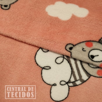 Fleece Multicolor Estampado | Urso nas Nuves Fundo Rosa