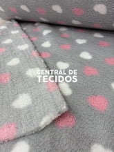 Sherpa Fancy Estampada Coração Cinza