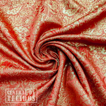 Jacquard Orixás Religião | Flores Dourado e Vermelho