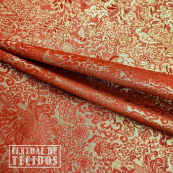 Jacquard Orixás Religião | Flores Dourado e Vermelho