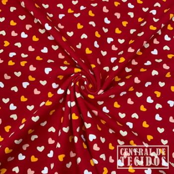 Malha Cotton Classic Estampado | Corações fundo vermelho