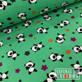 Malha Cotton Classic Estampado | Panda fundo verde