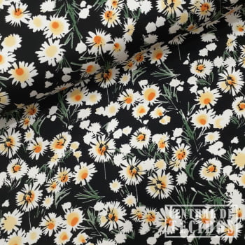 Viscolycra Estampada | Flores do campo fundo preto