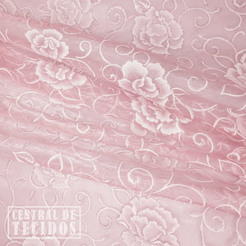 Organza glitter estampado floral | Rosa Claro