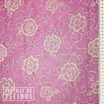 Organza glitter estampado floral | Rosa Shock