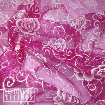 Organza glitter estampado floral | Rosa Shock