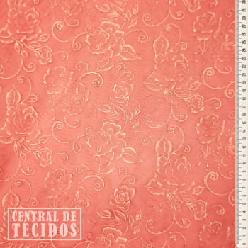 Organza glitter estampado floral | Vermelho flores médias