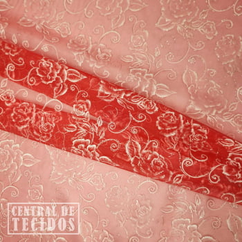 Organza glitter estampado floral | Vermelho flores médias