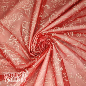 Organza glitter estampado floral | Vermelho flores médias