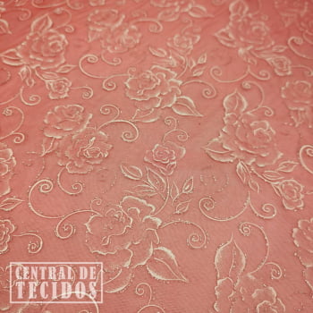 Organza glitter estampado floral | Vermelho flores médias