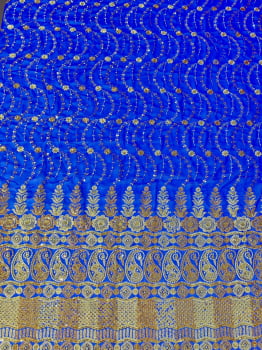 Chiffon Bordado Indiano |  Azul Royal - Largura 1,50m X Comprimento 1m