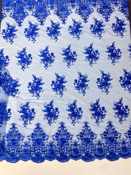  Tule Bordado Juliana | Azul Royal  - Largura 1,30m X Comprimento 1,39m