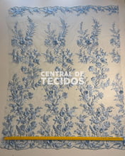 Tule Bordado London 3D Azul Bebê - Largura 1,38m X Comprimento 1,00m 