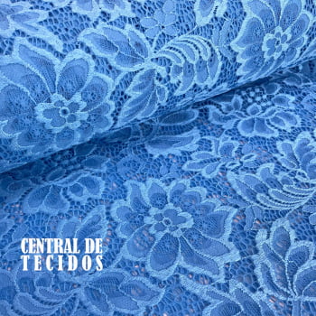 Renda com Elastano Floral | Azul Celeste