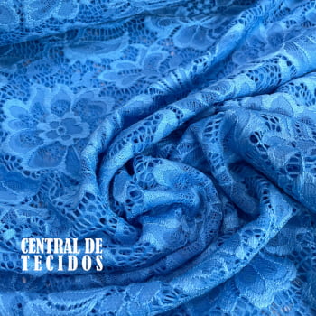 Renda com Elastano Floral | Azul Celeste