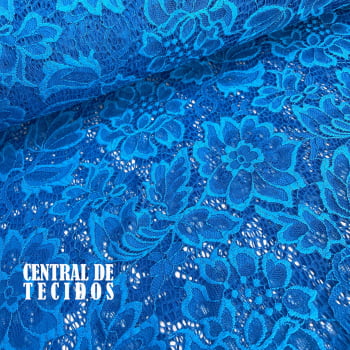 Renda com Elastano Floral | Azul Royal