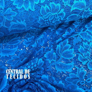 Renda com Elastano Floral | Azul Royal