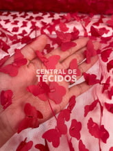 Tule Bordado 3D Oyá Vermelho Tule Bordado 3D Oyá Vermelho