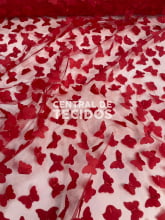 Tule Bordado 3D Oyá Vermelho Tule Bordado 3D Oyá Vermelho