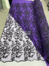 Tule Bordado Metalic Roxo com Preto