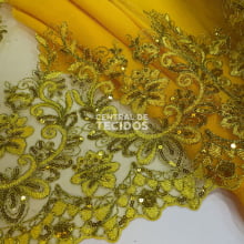 Tule Bordado Metalic Soho Amarelo Ouro