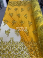 Tule Bordado Metalic Soho Amarelo Ouro