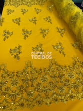 Tule Bordado Metalic Soho Amarelo Ouro