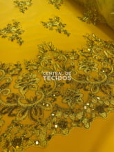 Tule Bordado Metalic Soho Amarelo Ouro