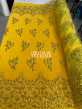 Tule Bordado Metálico Soho Amarelo Ouro