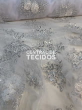 Tule Bordado Branco com Prata