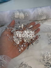 Tule Bordado Branco com Prata